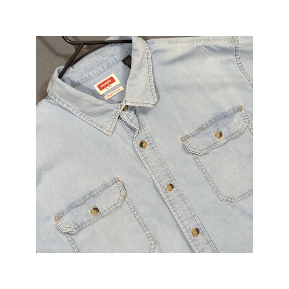 Wrangler Denim Shirt Men's 3XL Light Blue Long Sleeve Button Down Pockets